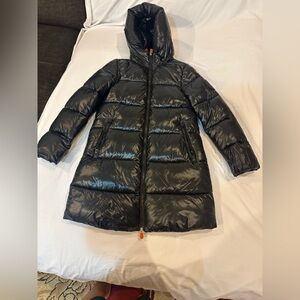 SAVE THE DUCK ULTRA LIGHT 💯 Animal Free Shiny Black Puffer Kids Jacket Size 10